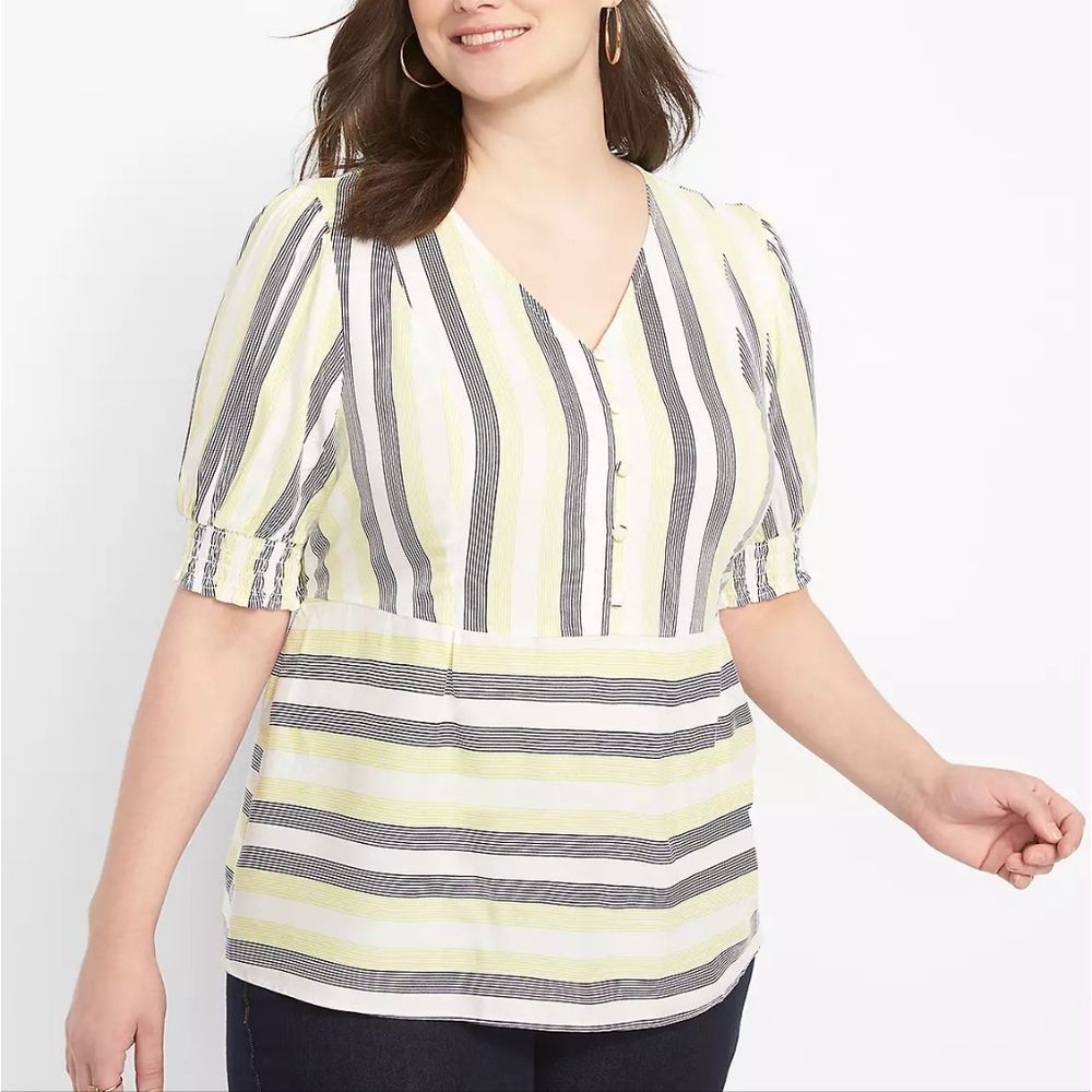 Puff-Sleeve Button-Front Peplum Top